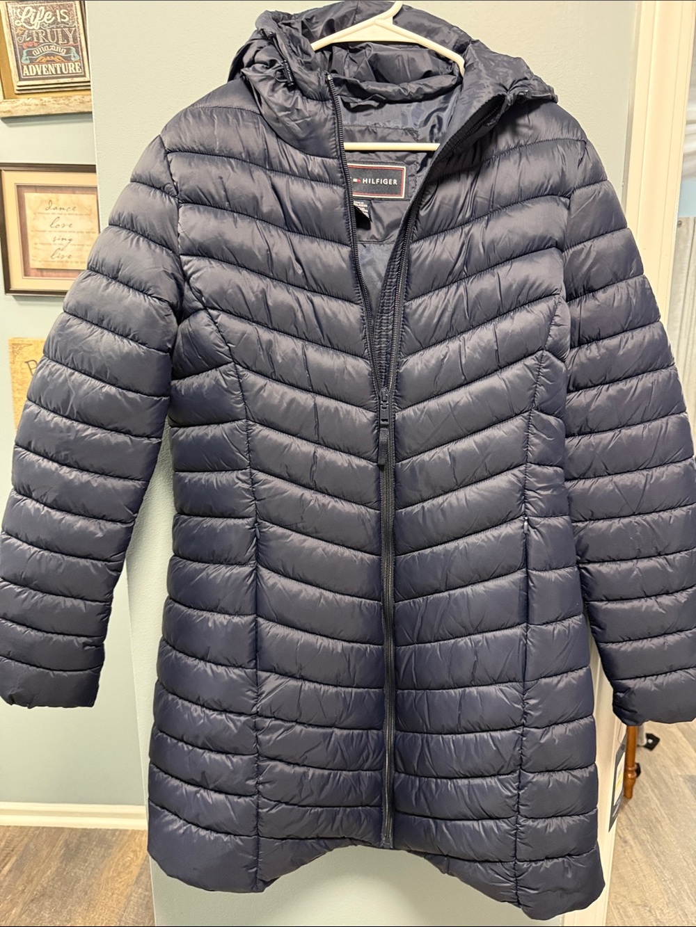 Tommy Hilfiger Dark Navy Quilted Packable Puffer Coat with Hood